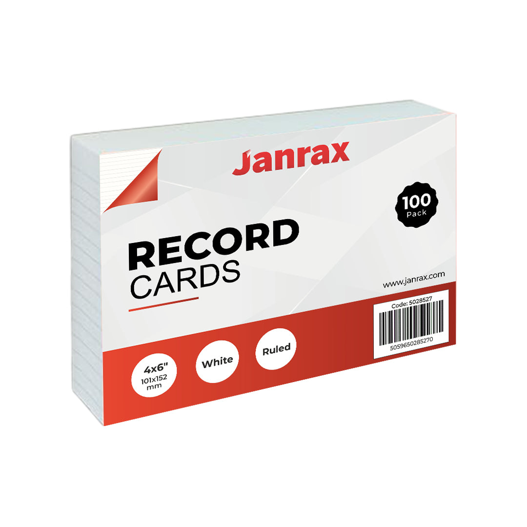 Pack of 100 White Ruled 6x4" Record Cards – Lined Study Index Cards for Notes, Revision