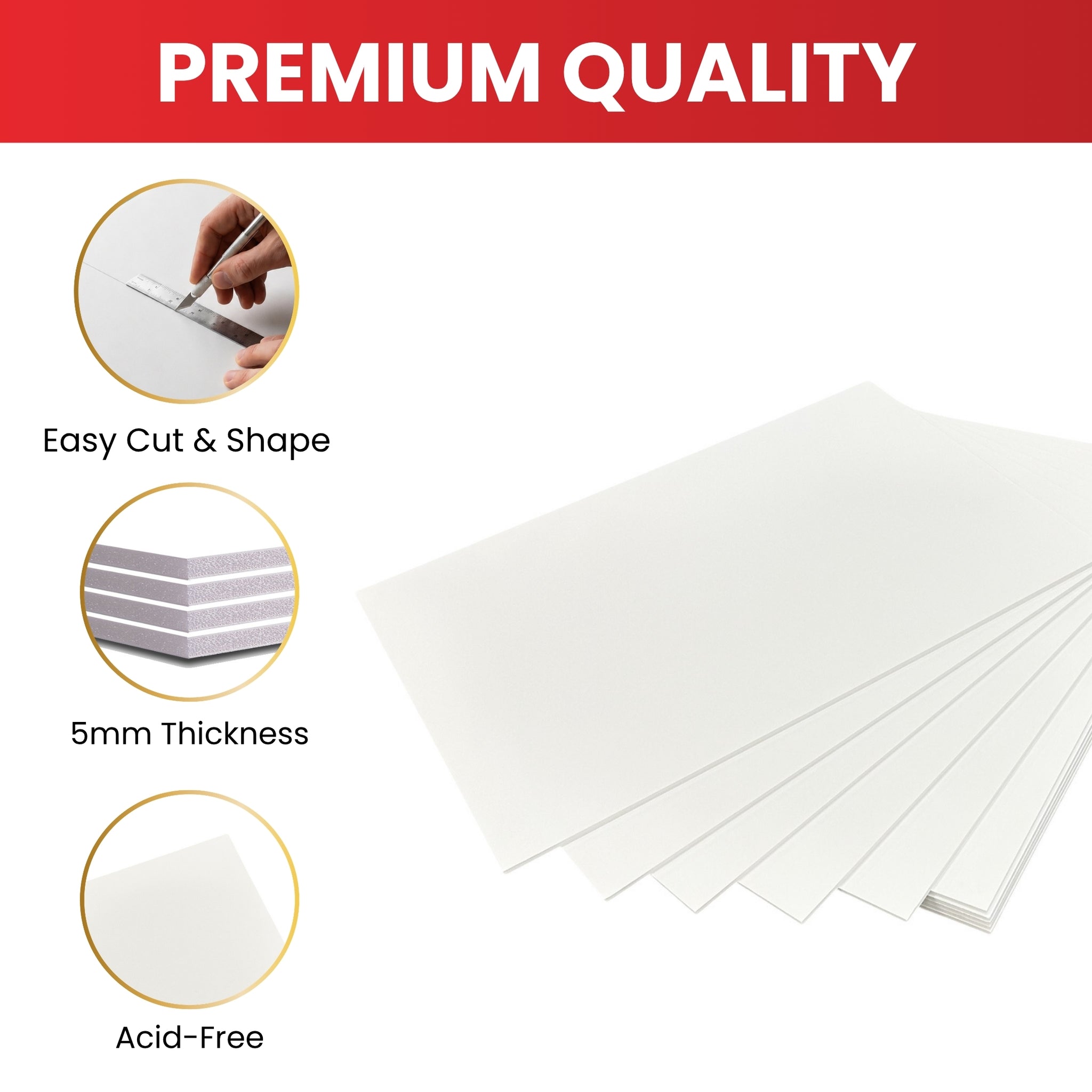 Pack of 10 A4 5mm White Foam Boards – 210 x 297mm