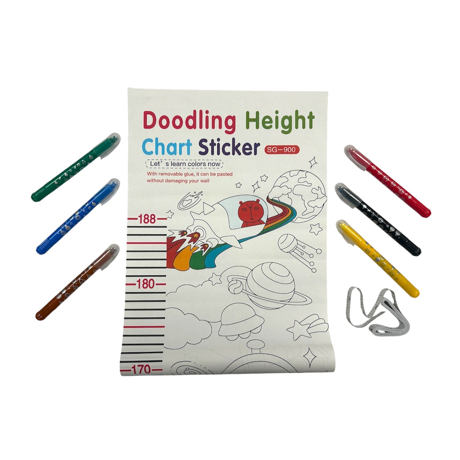Doodling Height Chart Sticker with Removable Glue
