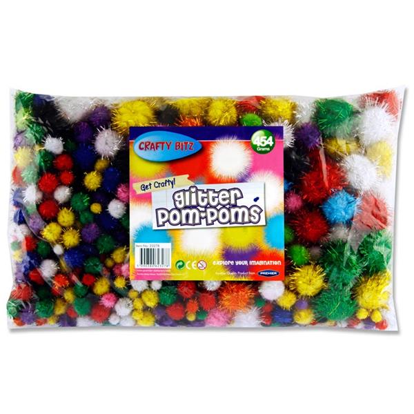 Bag of 454g Assorted Glitter Pom Poms by Crafty Bitz {DC}