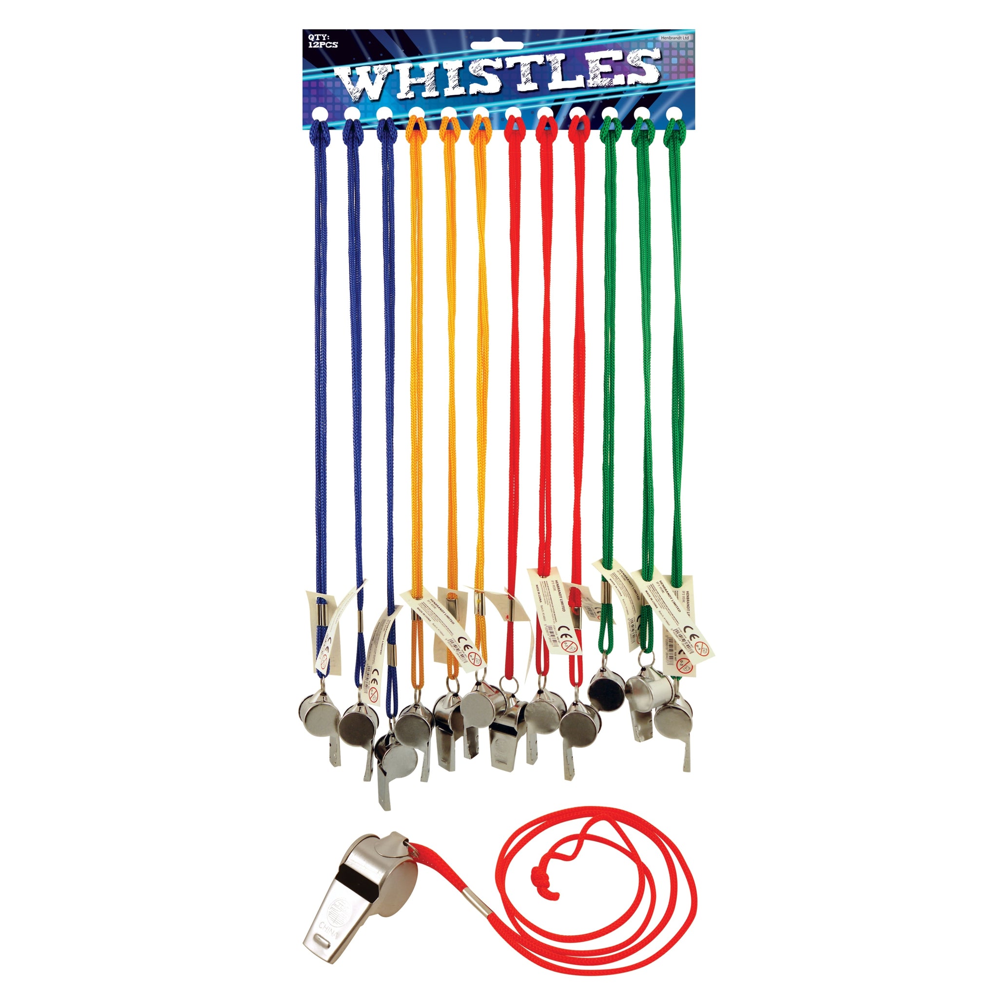 Metal Whistles Coloured Strings Football Sport Referee Games School Dog Training (x1 Single)