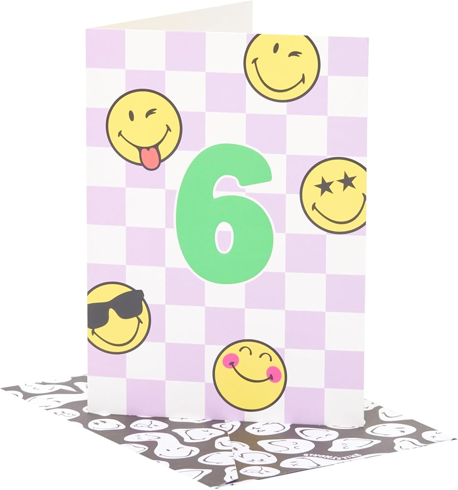 6th Birthday Card Smiley Silver Foil Design 