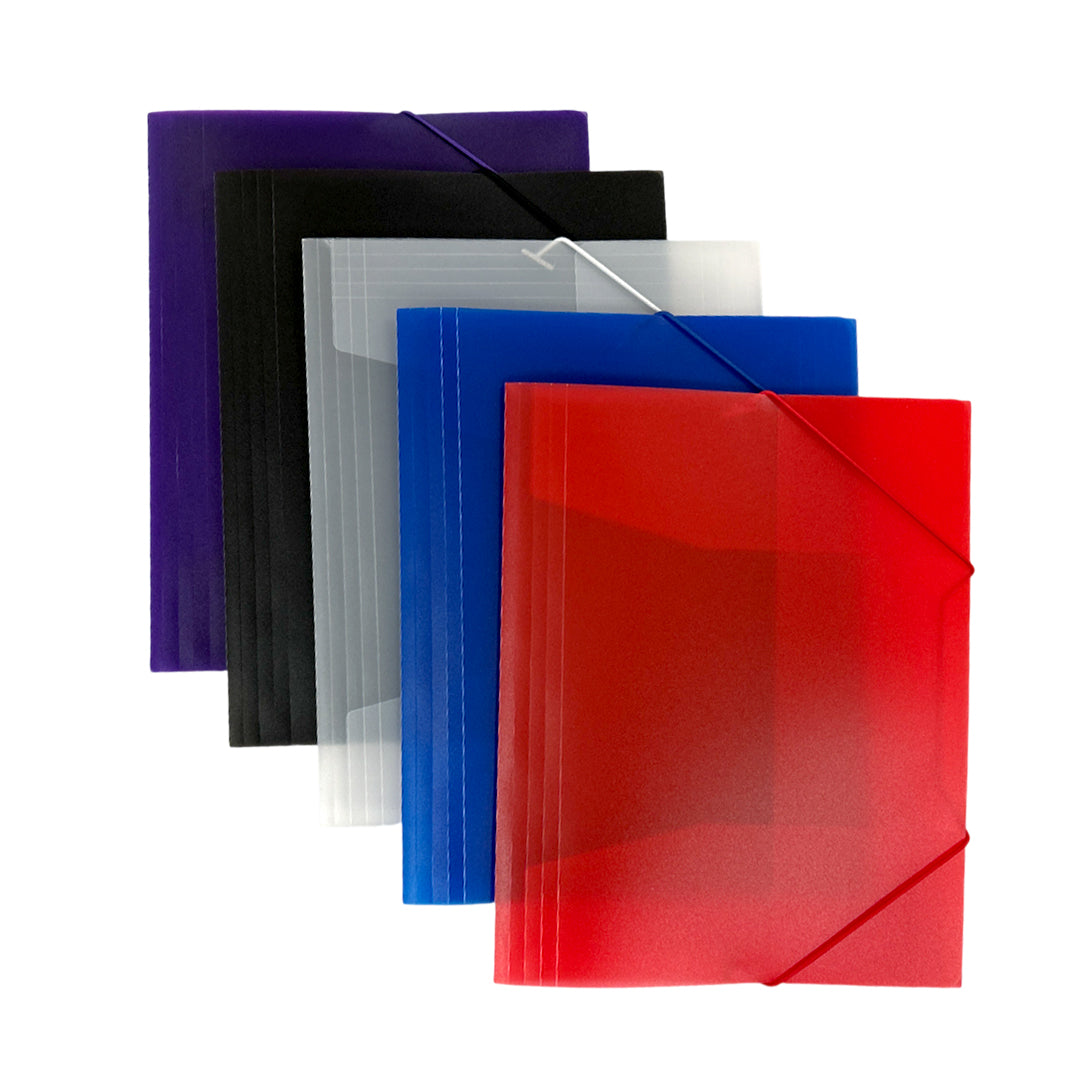 Pack of 12 A4 Clearview Assorted Colour 3 Flap Folders with Elasticated Closure