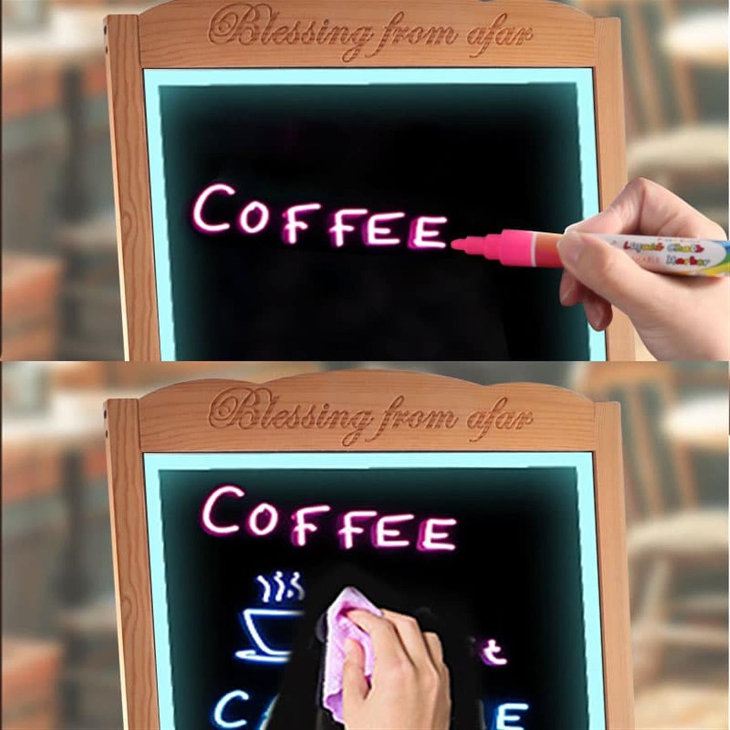 Pine Wood LED Message Board – 70×50 cm Writing Display with Tempered Glass Panel