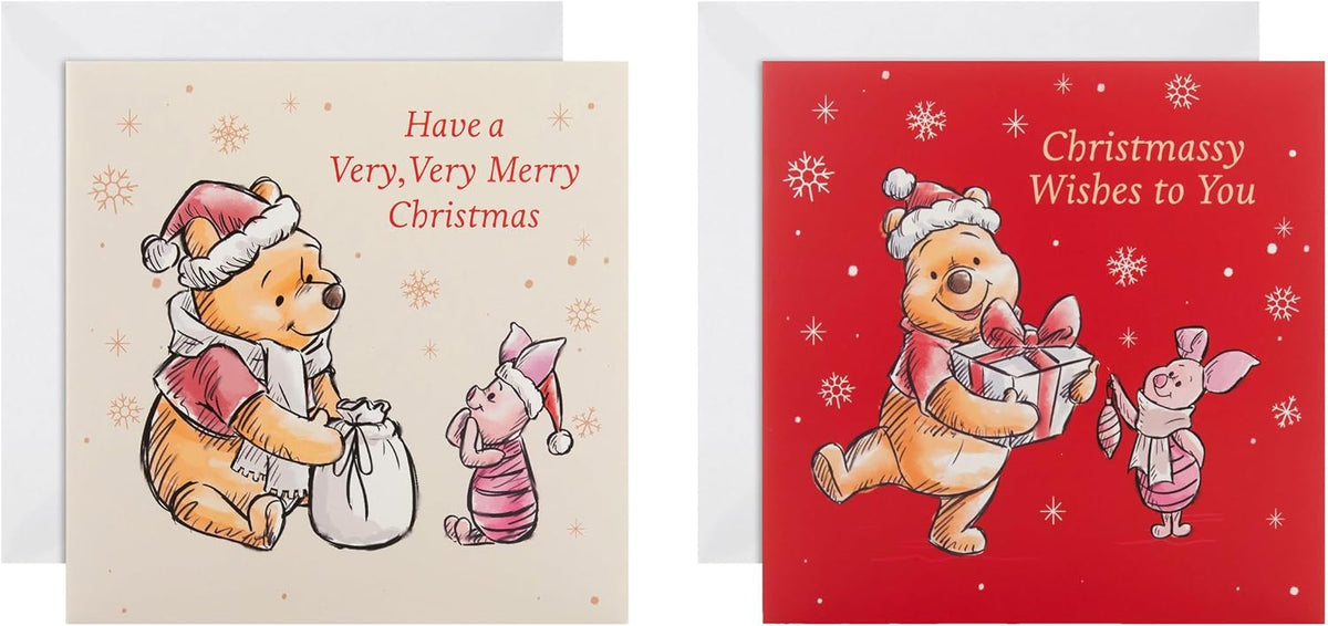 Disney Winnie the Pooh Pack of 10 in 2 Designs Christmas Cards