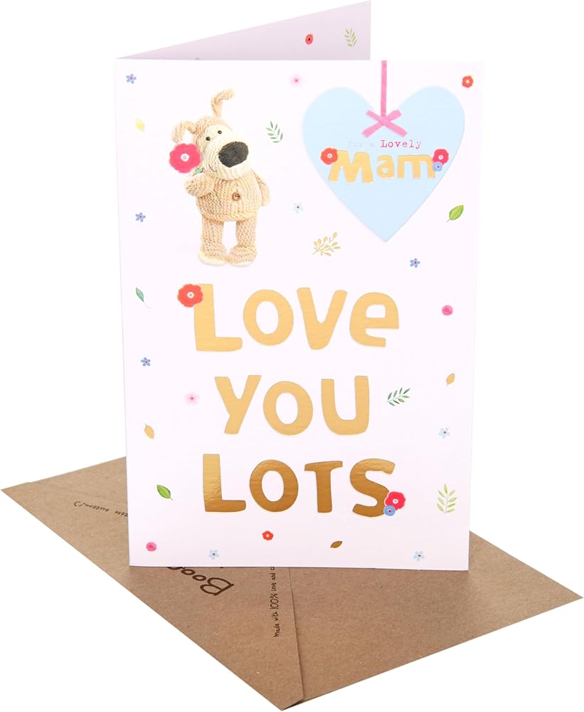 Mam Birthday Card Boofle Holding a Single Flower 