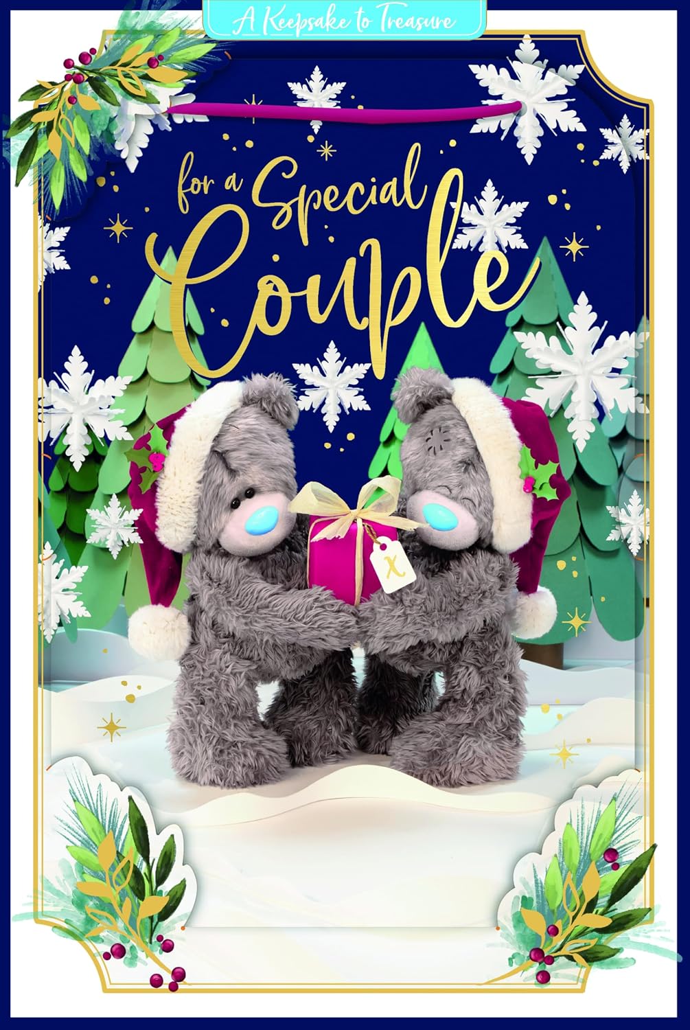 Bears Holding Gift Special Couple 3D Christmas Keepsake Card