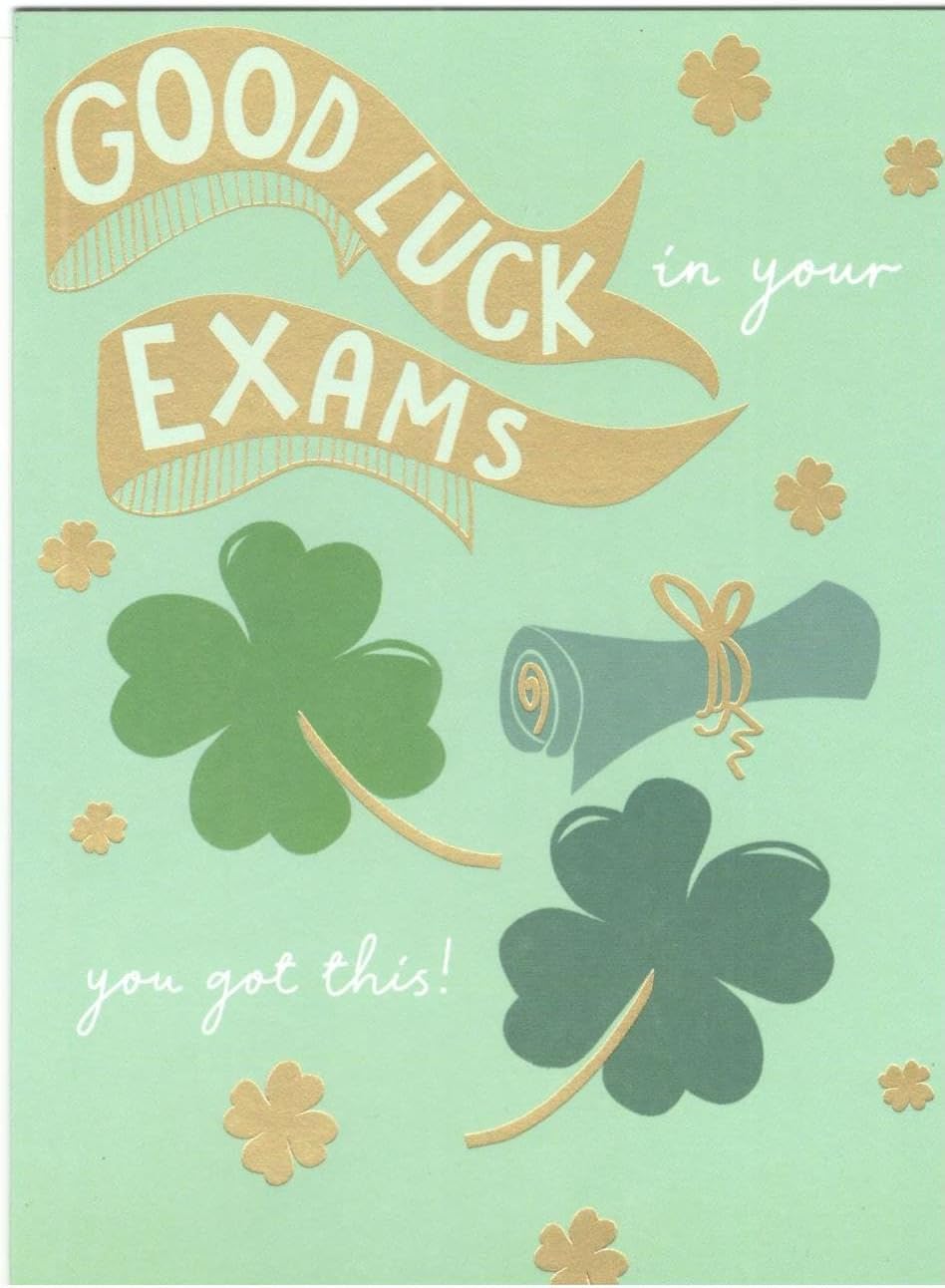 Good Luck In Your Exams Card Four Leaf Clover Design