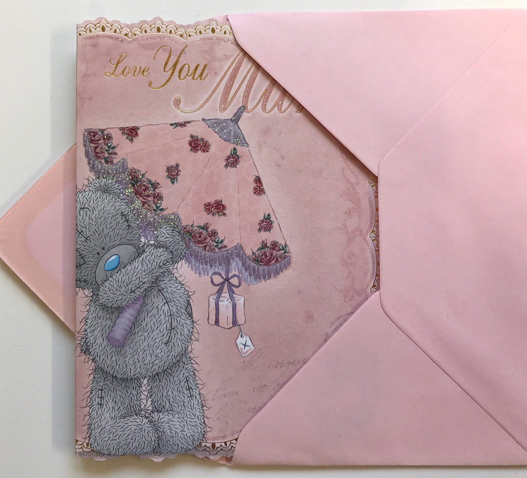 Love You Mum Sweet Me to You Bear With Umbrella Mother's Day Die Cut Card New 