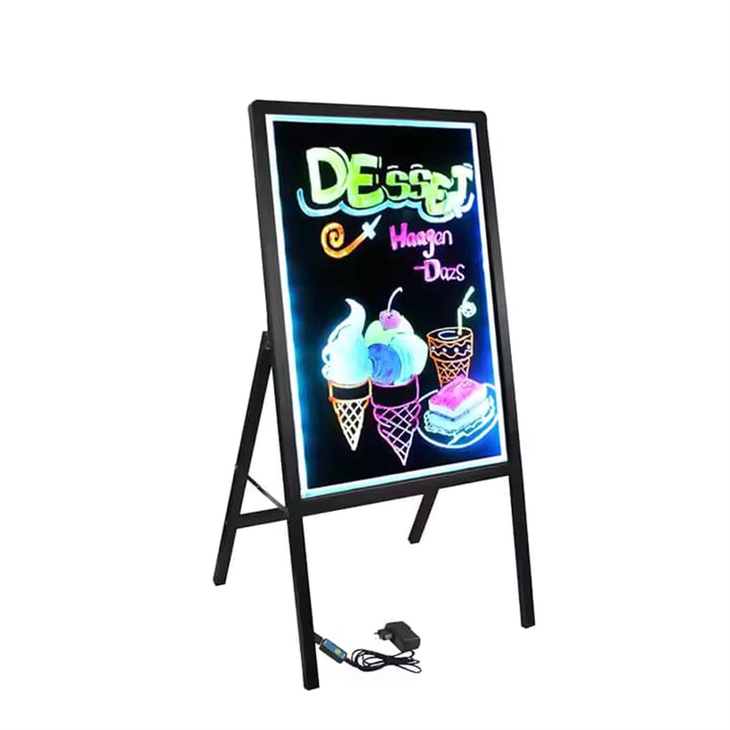 Aluminum Frame LED Writing Board – 70×50 cm Illuminated Display with Tempered Glass Panel