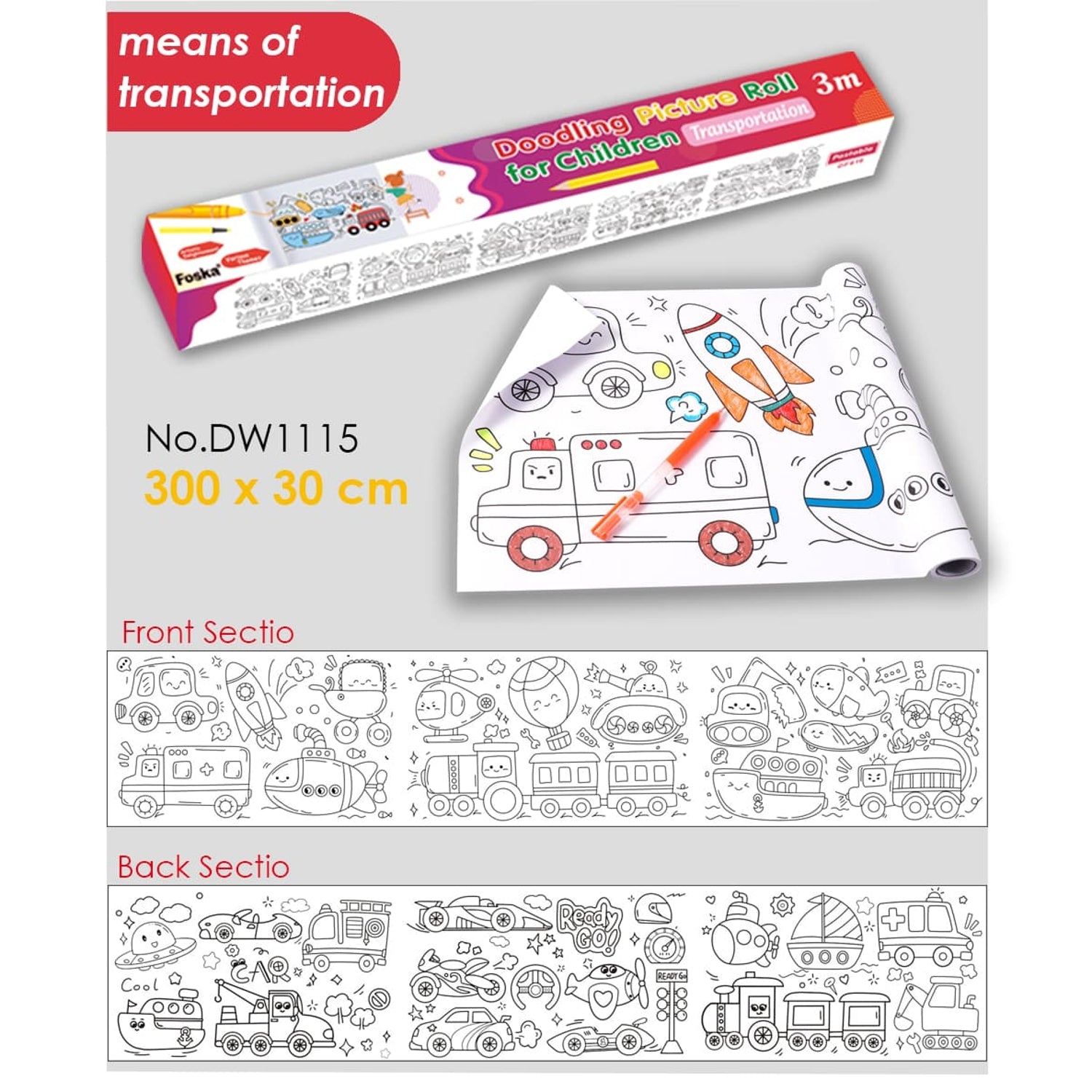Transportation DIY Long Painting Paper Roll for Kids 30×300cm