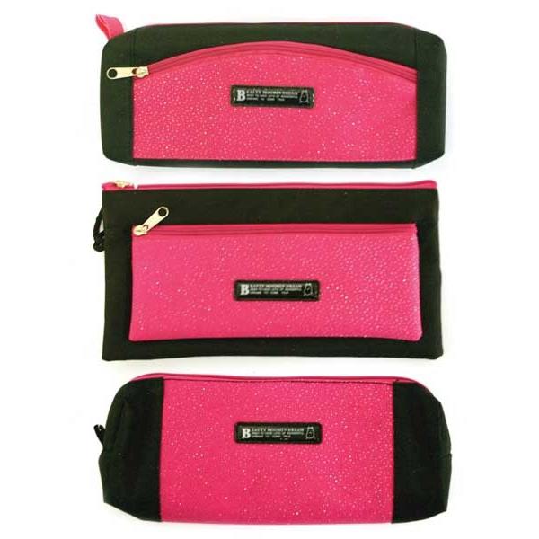 Assorted Shaped Glitter Pencil Case - Pink/Black single supplied
