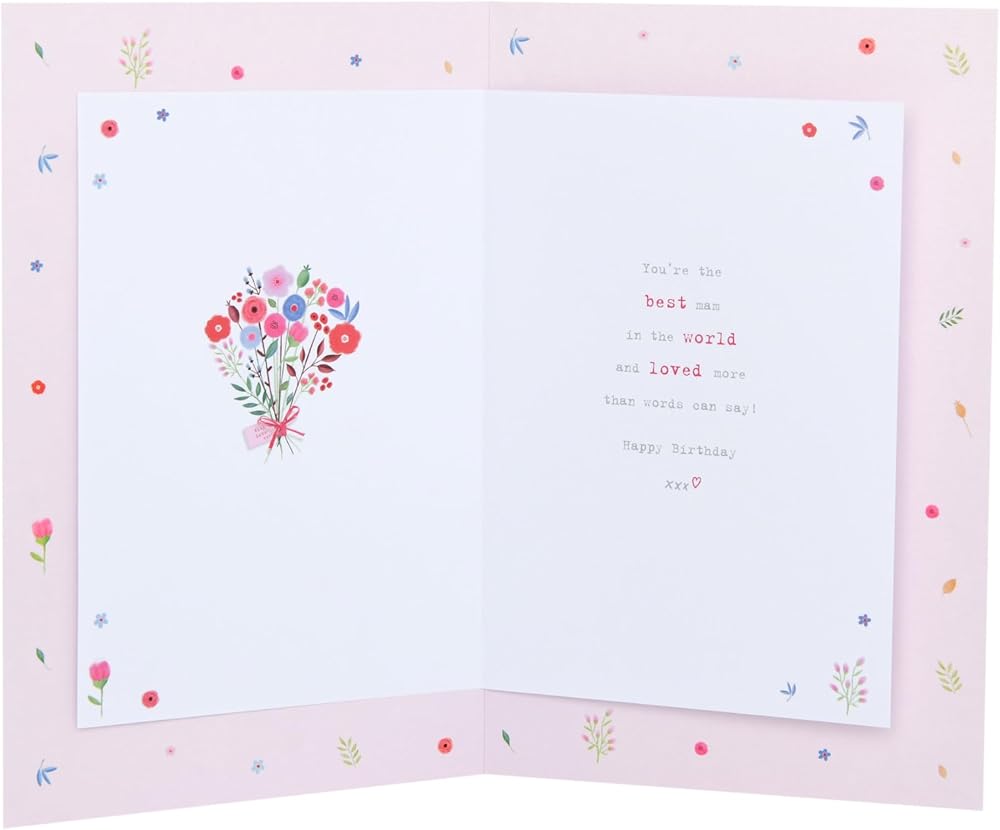Mam Birthday Card Boofle Holding a Single Flower 