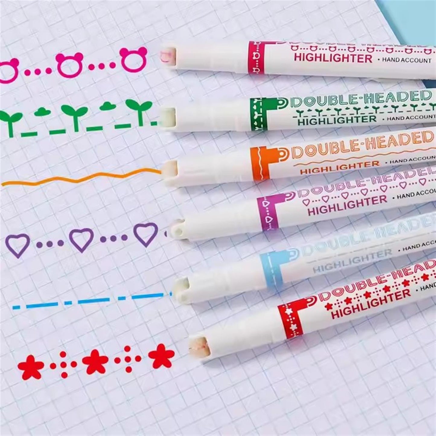 Pack of 6 Double Headed Linear Curved Highlighters