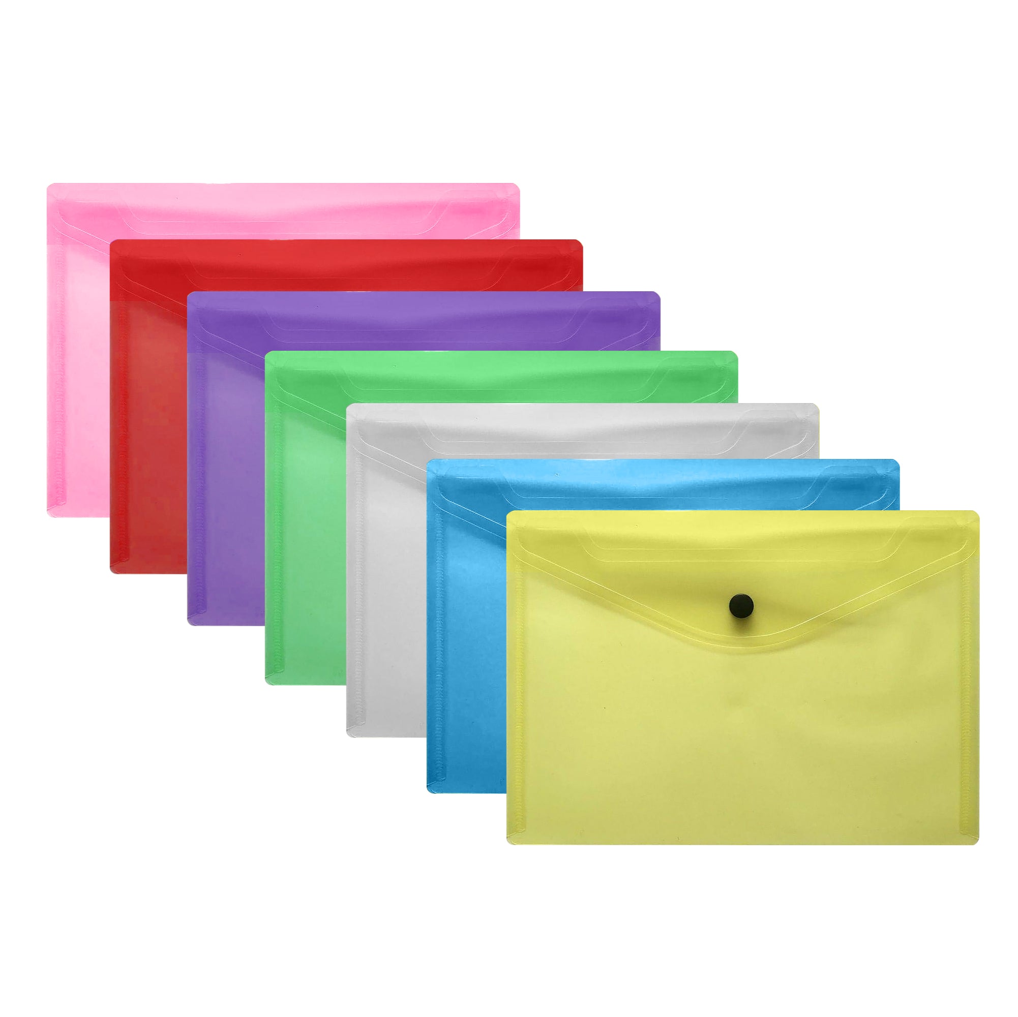 Pack of 20 A4 Assorted Colour Plastic Document Wallets Stud Button Closure Folders