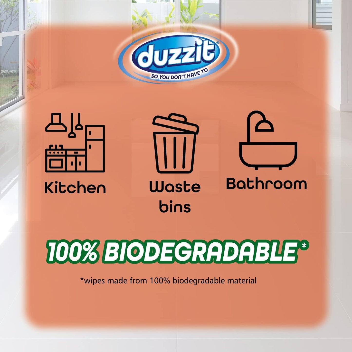 Pack of 50 Duzzit Biodegradable Multisurface Orange Burst Fragrance Wipes