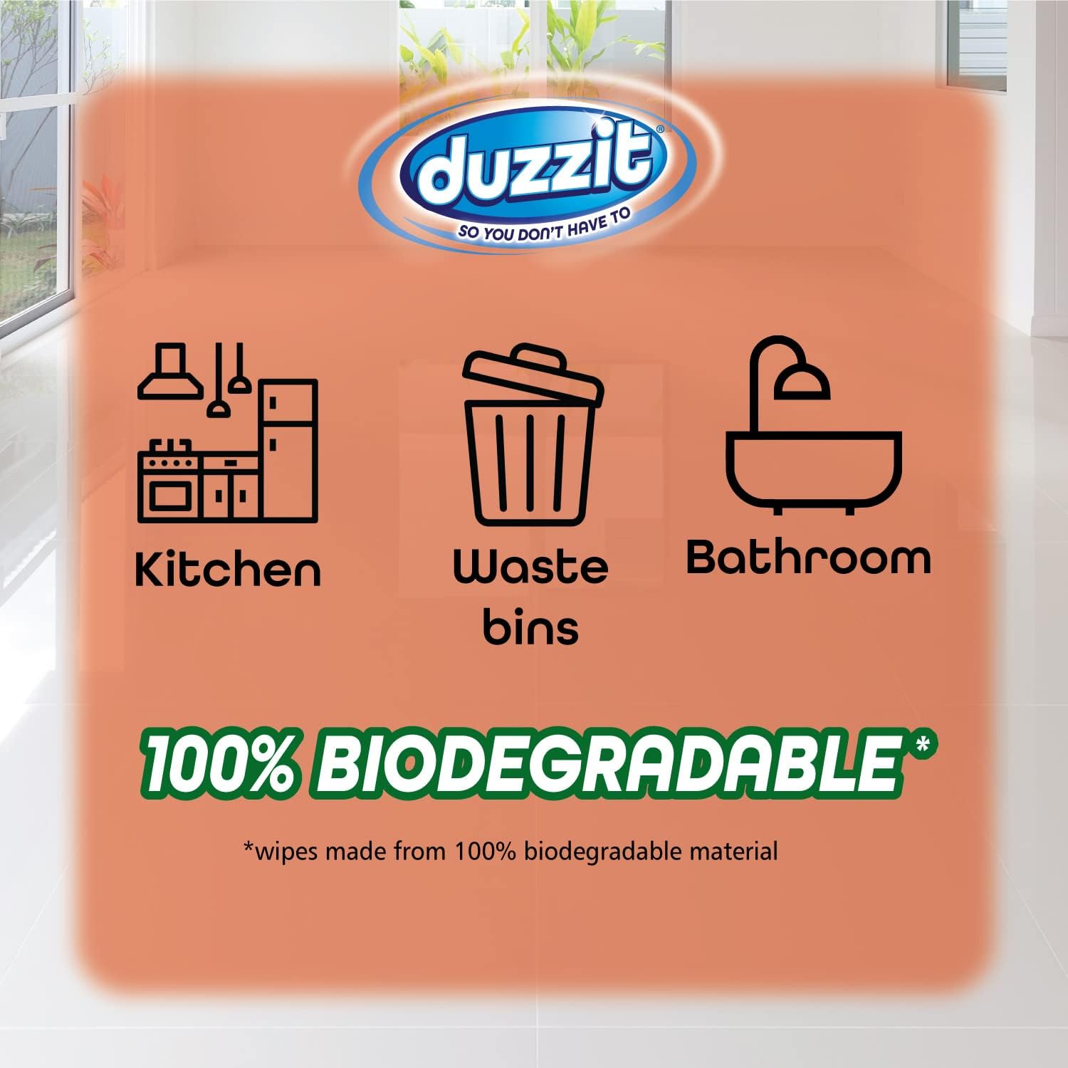 Pack of 50 Duzzit Biodegradable Multisurface Orange Burst Fragrance Wipes