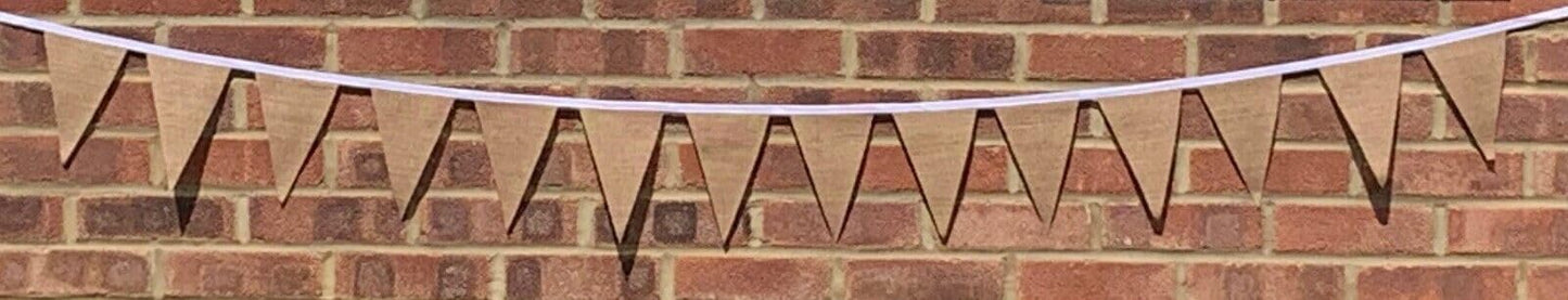 Plain With White String Hessian Bunting 3m with 14 Pennants
