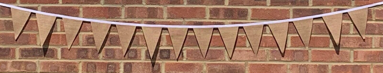 Plain With White String Hessian Bunting 3m with 14 Pennants