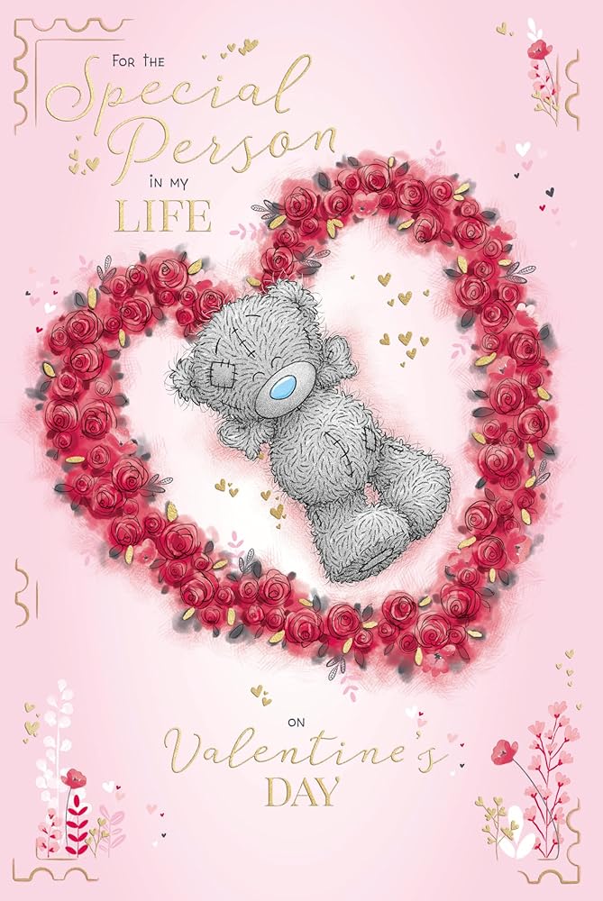 Bear Lying In Heart Shape Of Flower Special Person In My Life Valentine's Day Card {DC}