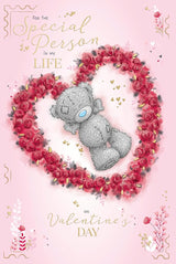 Bear Lying In Heart Shape Of Flower Special Person In My Life Valentine's Day Card {DC}