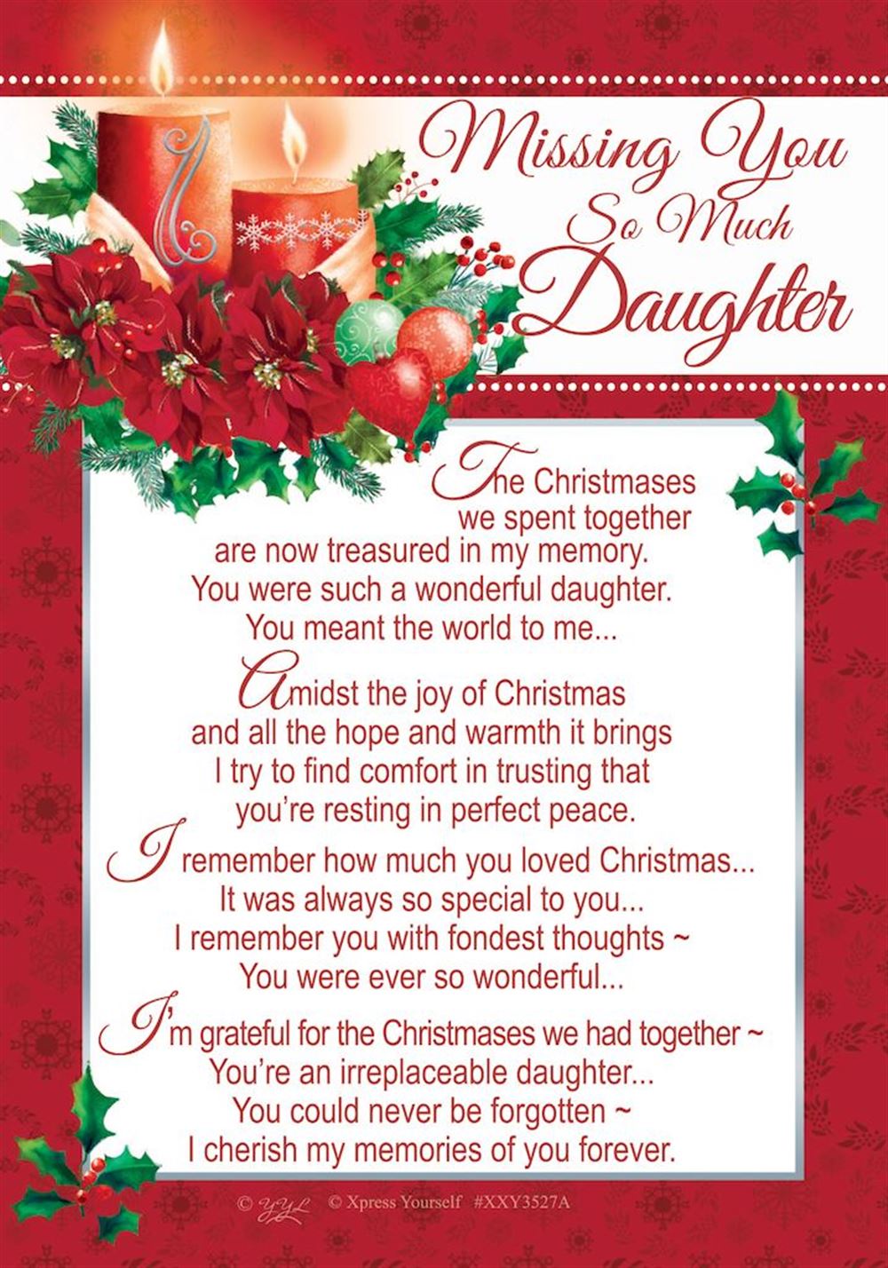 Missing You So Much Daughter Christmas Graveside Keepsake Card