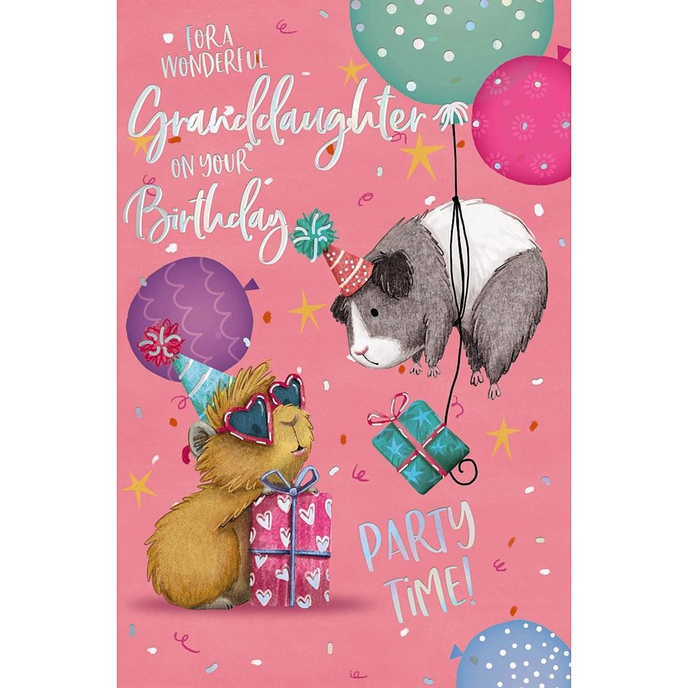 Guinea Pigs, Balloons and Presents Design Granddaughter Birthday Card