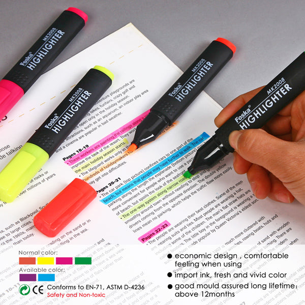 Pack of 12 Slim Green Chisel Point Highlighter Pens
