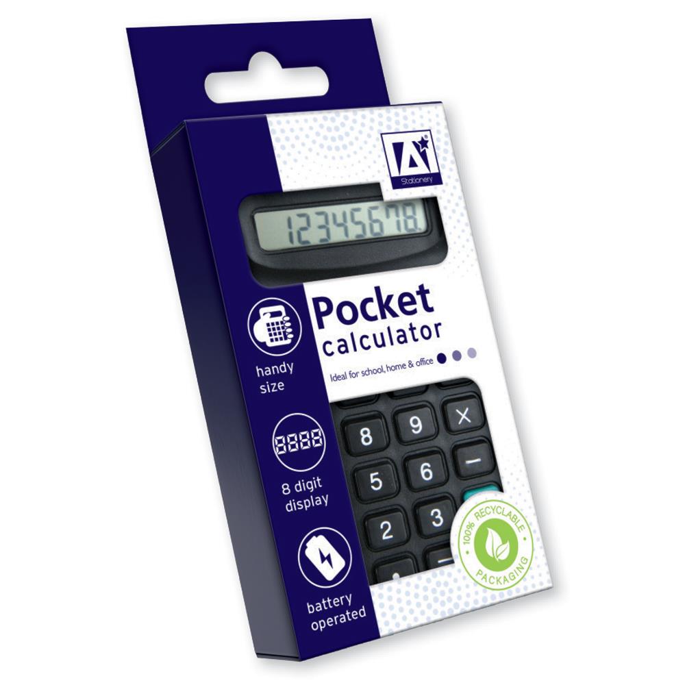 8 Digit Display Black Pocket Calculator {DC}