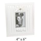 Wedding Day" Ivory/Silver Fabric Frame with Bow - 4" x 6