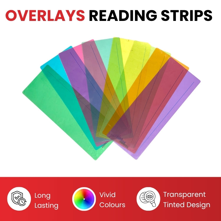 Pack of 8 Assorted Coloured 210x80mm Dyslexia Overlay Reading Strips – PET Material, Rounded Corners