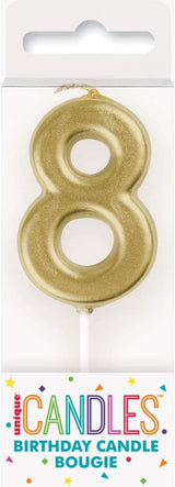 Mini Metallic Gold Number 8 Pick Birthday Candle