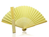 Ivory Fabric Hand Held Bamboo Wooden Fan