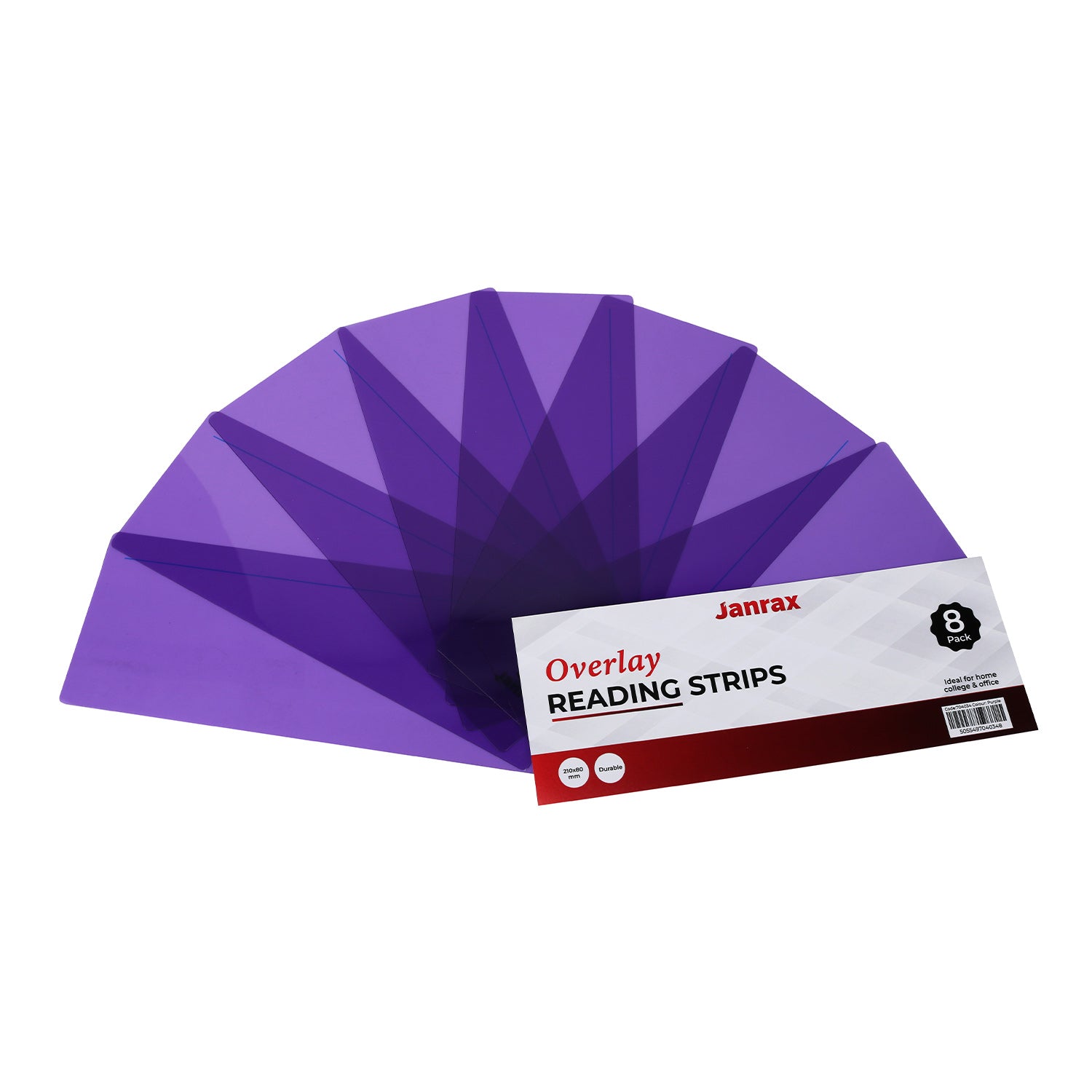 Pack of 8 Purple 210x80mm Dyslexia Overlay Reading Strips – PET Material, Rounded Corners