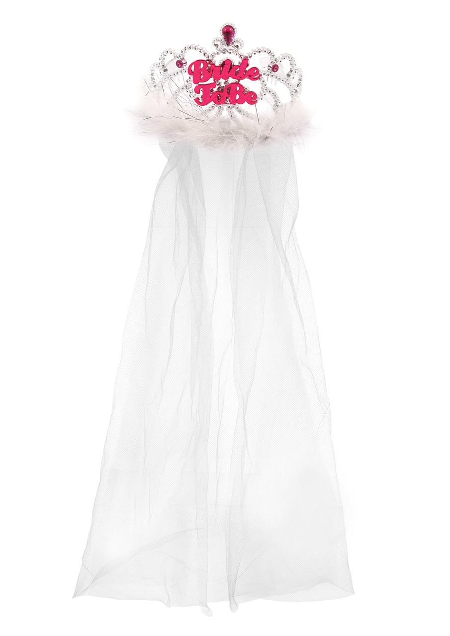 Tiara Bride To Be With Fur and White Veil 12.5cm