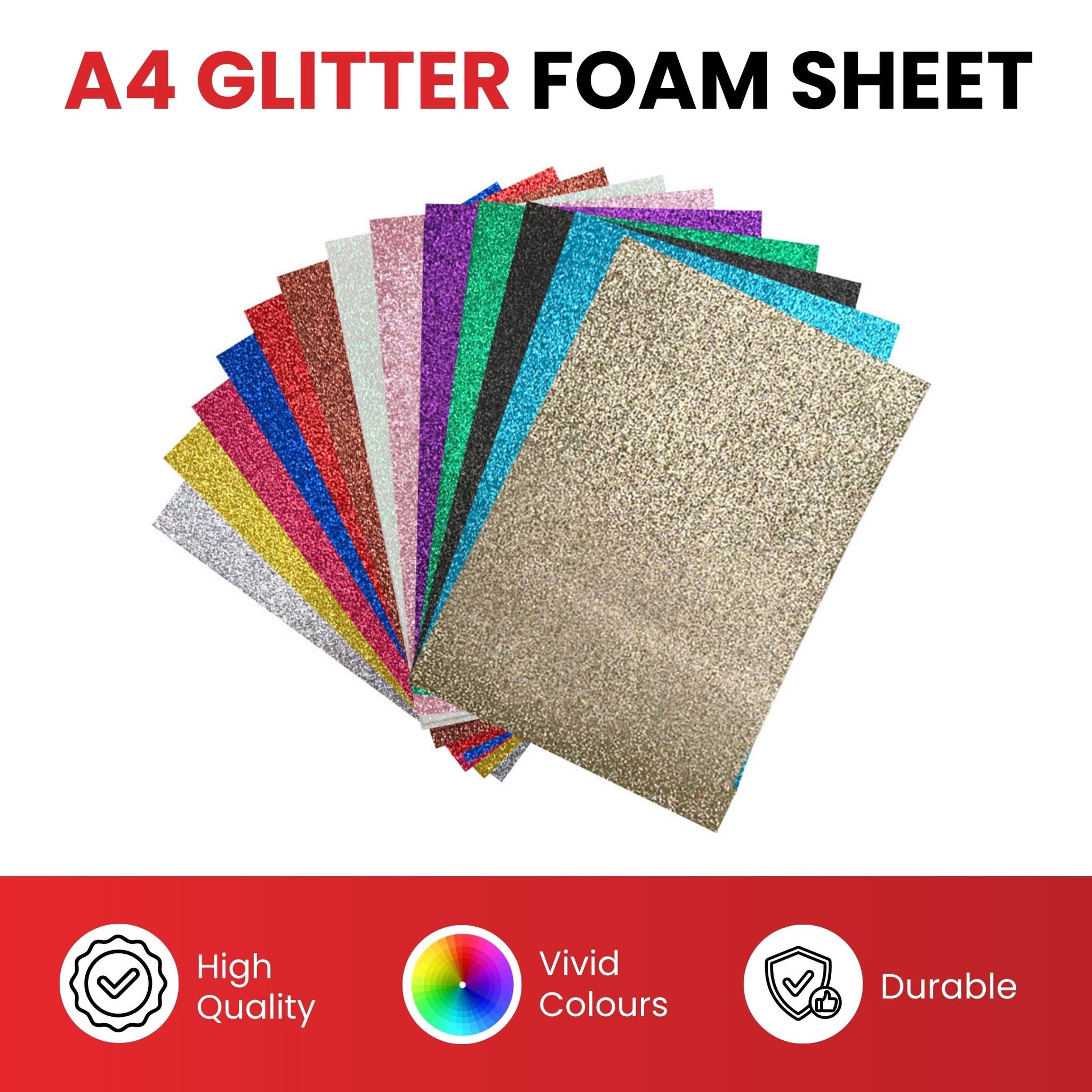 Pack of 10 A4 Red Glitter EVA Foam Sheets