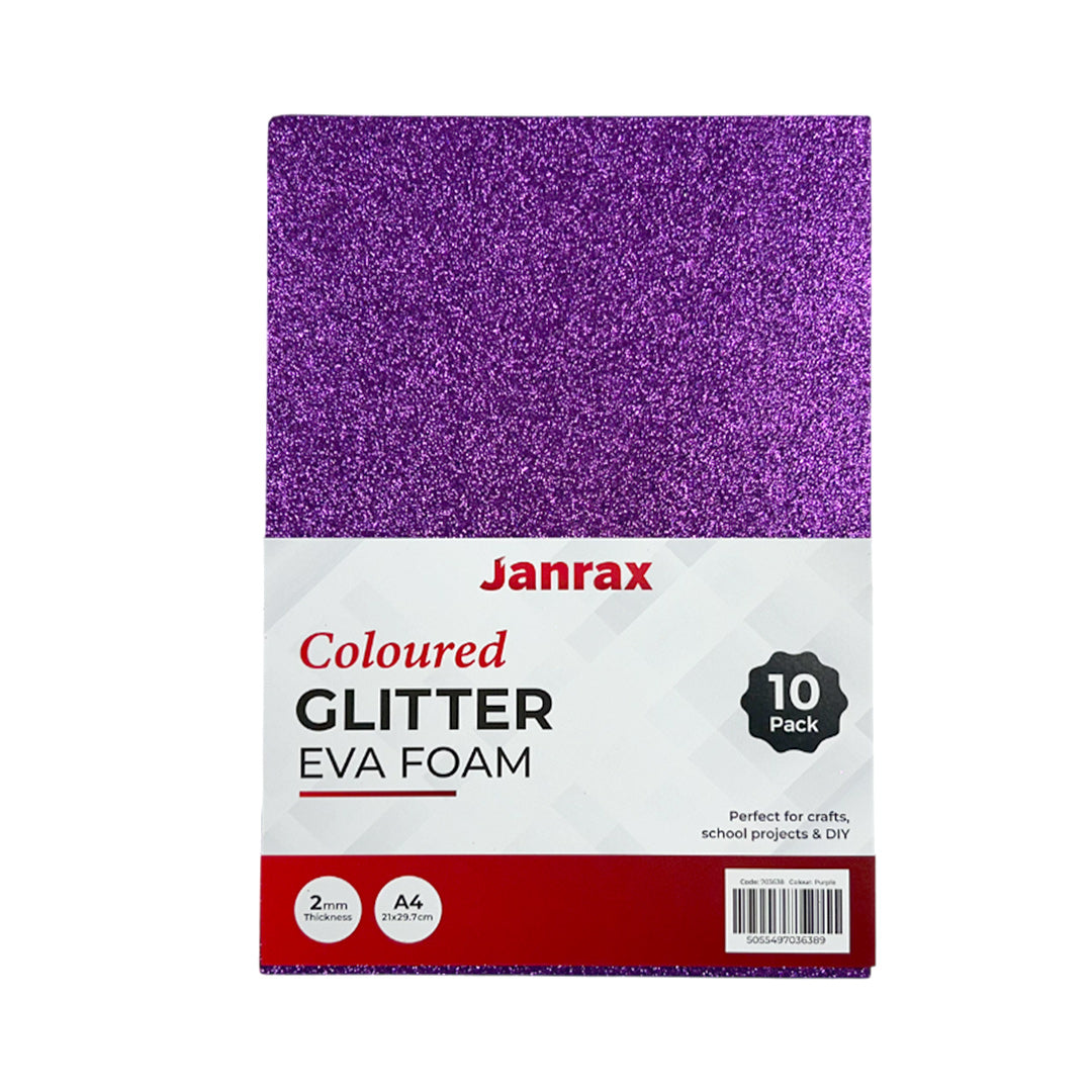 Pack of 10 A4 Purple Glitter EVA Foam Sheets