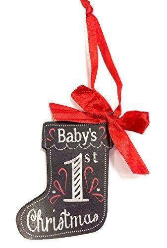 Baby's 1st ChristmasnTree Decoration-Stocking Shape In A Chalkboard Plaque Style