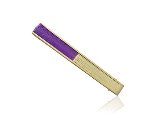 Purple Fabric Hand Held Bamboo Wooden Fan