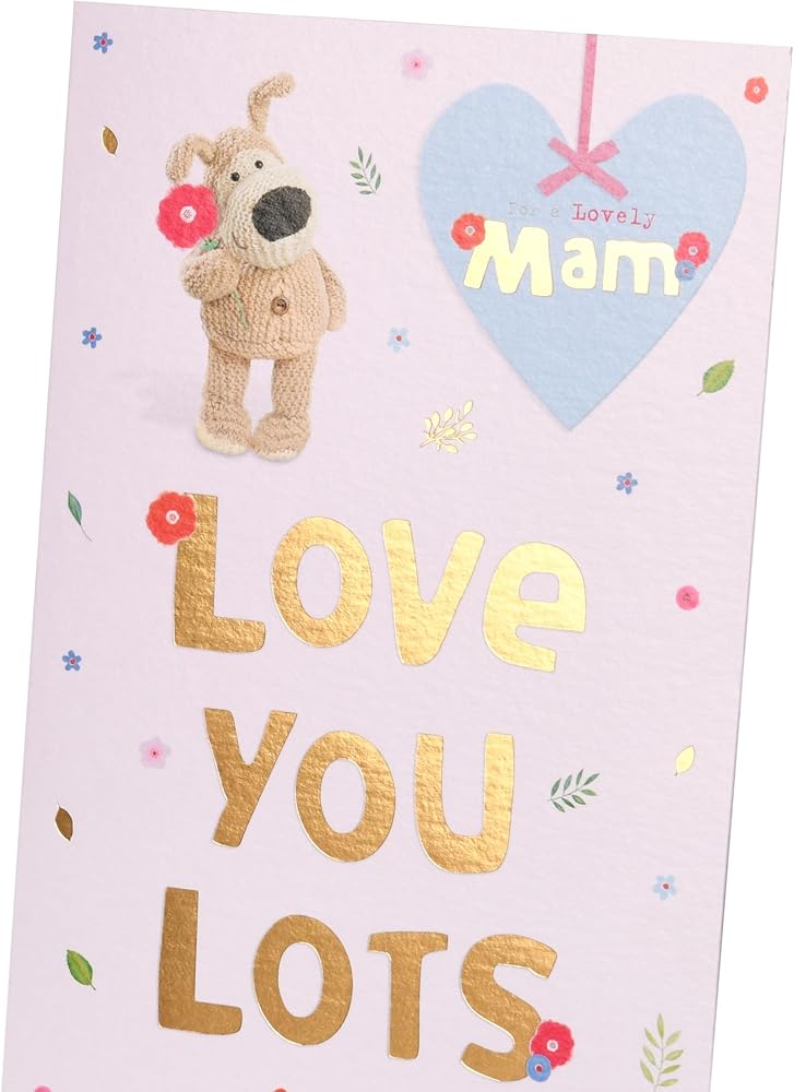 Mam Birthday Card Boofle Holding a Single Flower 