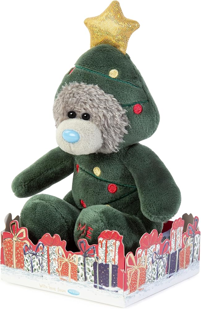 Me to You Tatty Teddy Dressed As Christmas Tree 13cm-High Bear On Gift Plinth Official Collection