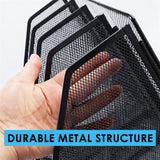 4 Compartments File Organizer Black Desktop Magazine Holder Rack 31.5 x 26 x 29.5 cm