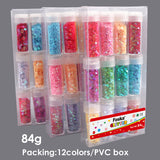 Pack of 12 Assorted Colors Cosmetic Puff Heart Shape Glitter 7g