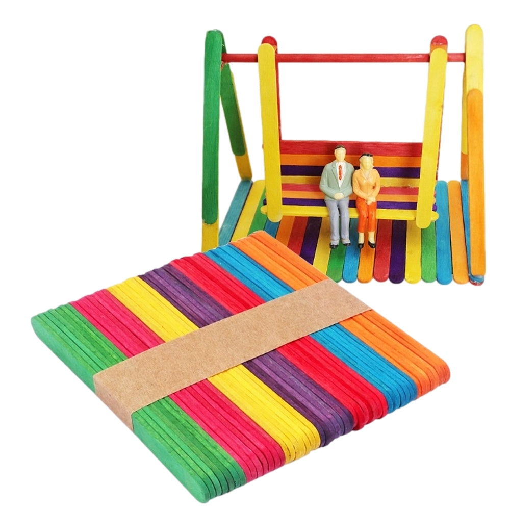 Pack of 50 Assorted Colour Wooden Sticks 114 x 10 x 2mm