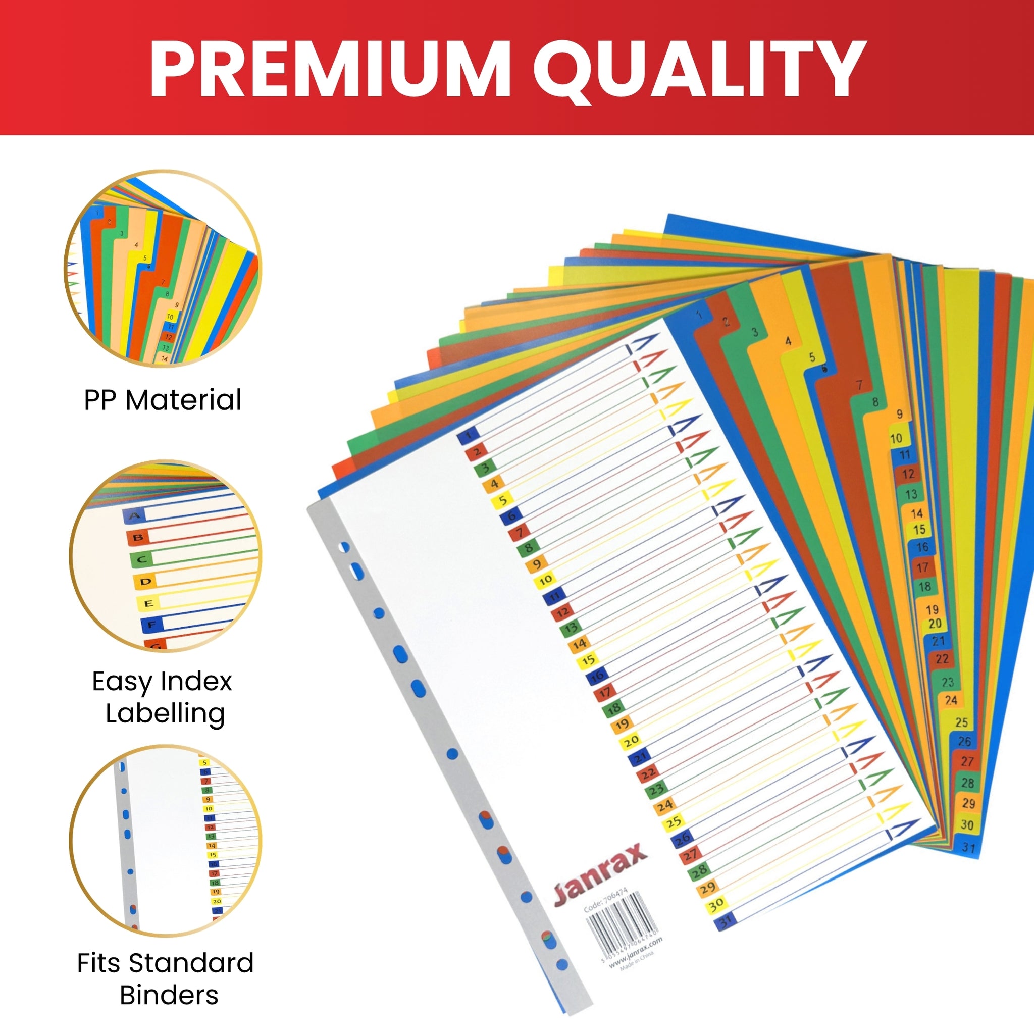 A4 12 Part Polypropylene Dividers with Reinforced Index Cover