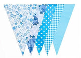 JA004 Blue Vintage Print Bunting 10m with 20 Pennants