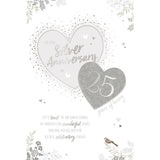 25th Silver Wedding Anniversary Card Silver Hearts Design 