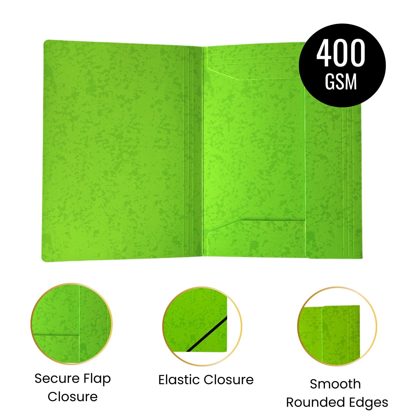 A4 Yellow Card 3 Flap Folder With Elastic Closure