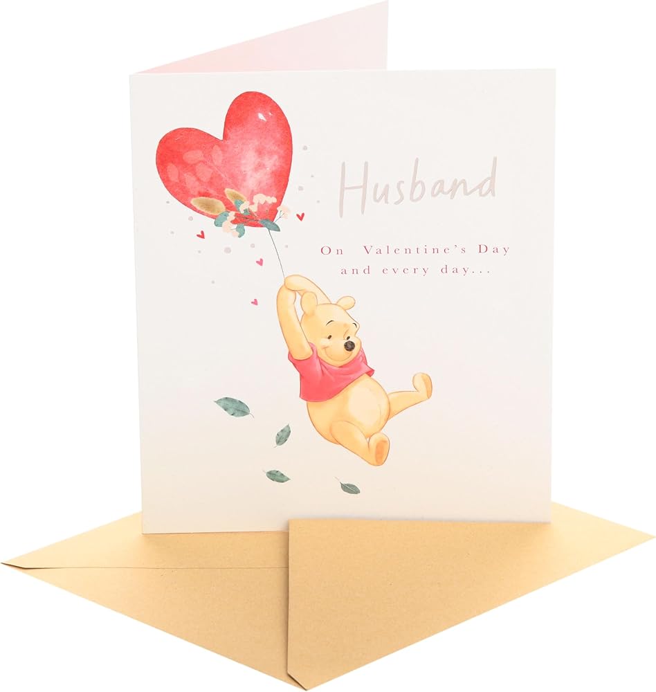 Balloon Heart Winnie the Pooh Design Husband Valentine's Day Card