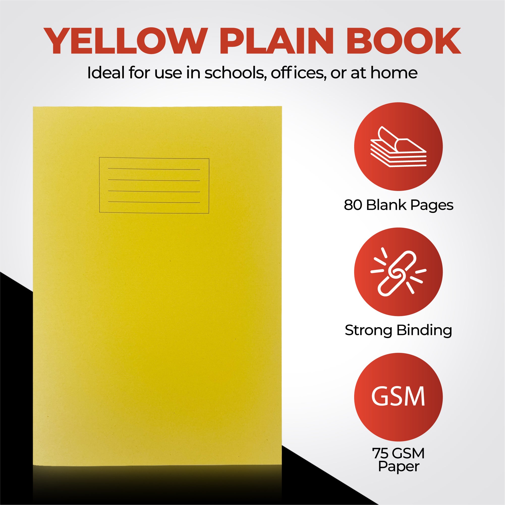 Janrax A4 Yellow 80 Page Blank Paper Exercise Book WF Paper with 225gsm Manilla Cover